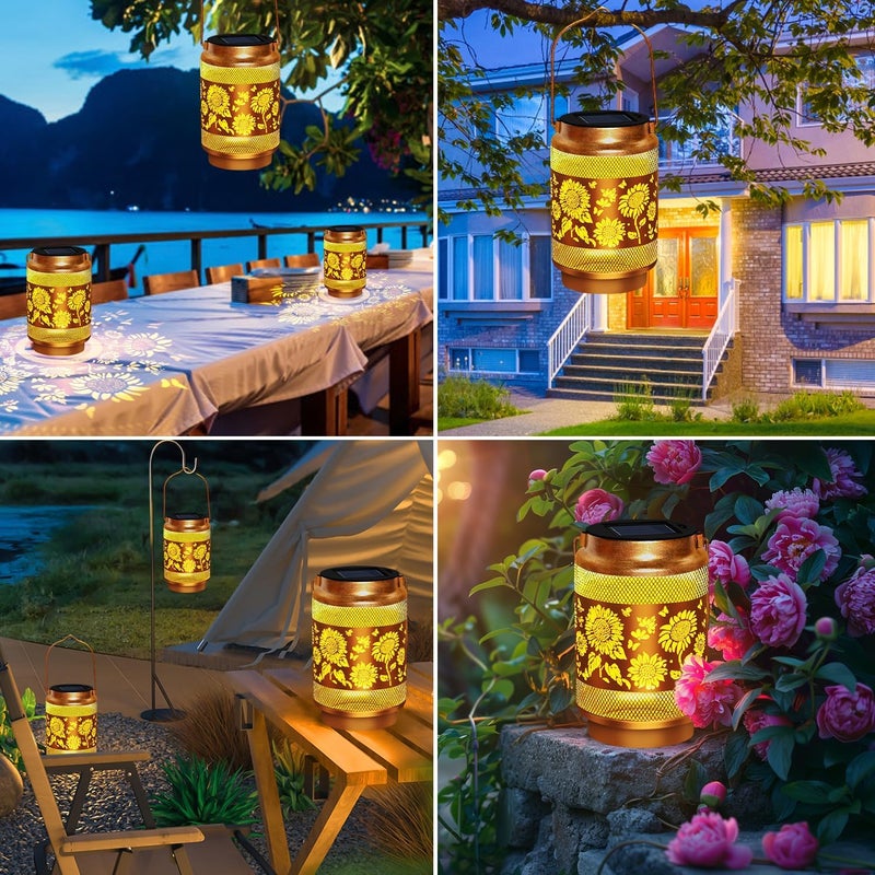 EDOF Sunflower Solar Lanterns Outdoor Waterproof Hanging Solar Lights Garden Decor,Christmas Decorations Birthday Gifts for Women Mom,Garden Decorative Lantern for Backyard Porch Patio Table Yard Lawn - Image 5
